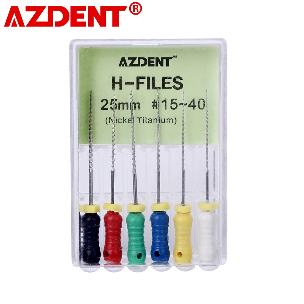 AZDENT Dental Niti Hand Use Files Endodontic Instruments Root Canal File 6Pcs/Pack H-File K-File REAMERS 21/25mm #15-40