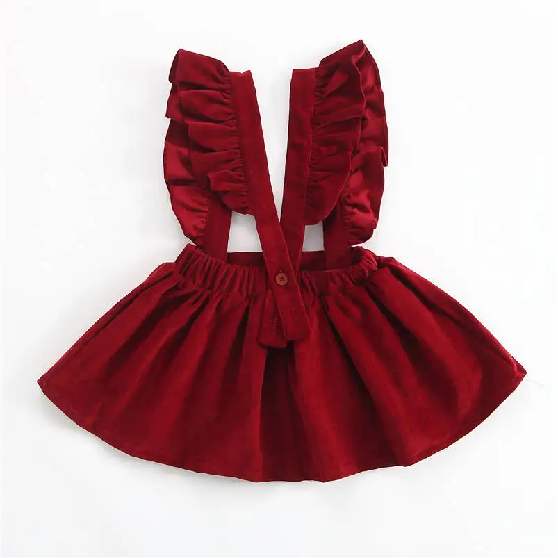 Baby Girls Fashion Clothes Fall Winter Warm Corduroy Princess Skirt Cute Ruffles Lace Strap Tutu Dress Party Birthday Custume