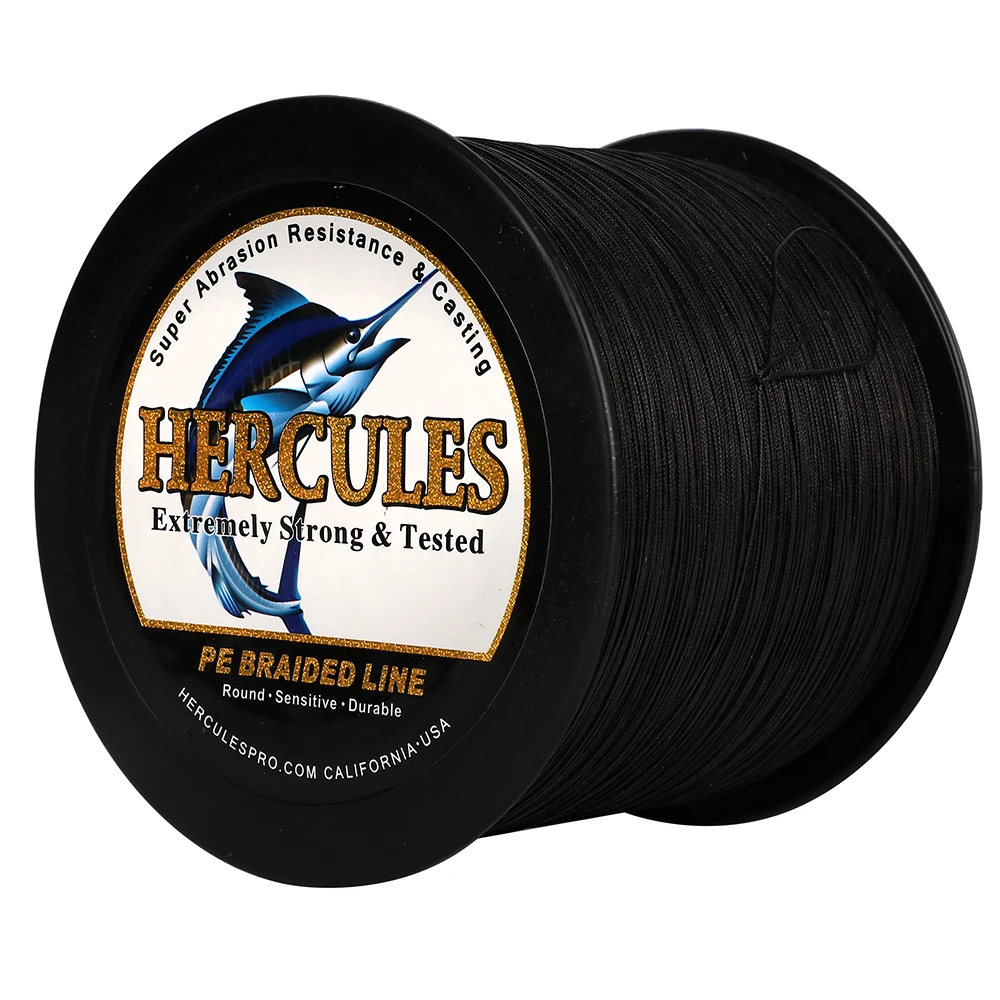 Hercules PE Braided Fishing Line Hengelsport Multifilament Black Fishing Cord 4 Strands 100M 300M 500M 1000M 1500M 2000M Pesca