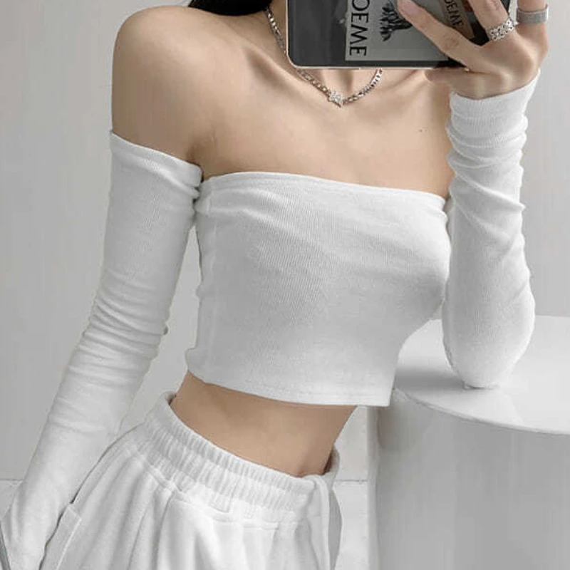 Streetwear Sexy Women Camis Tube Summer Skinny Crop Fashion Harajuku Removable Sleeve Feminine Hip-hop Hot Girls Club Party Jazz