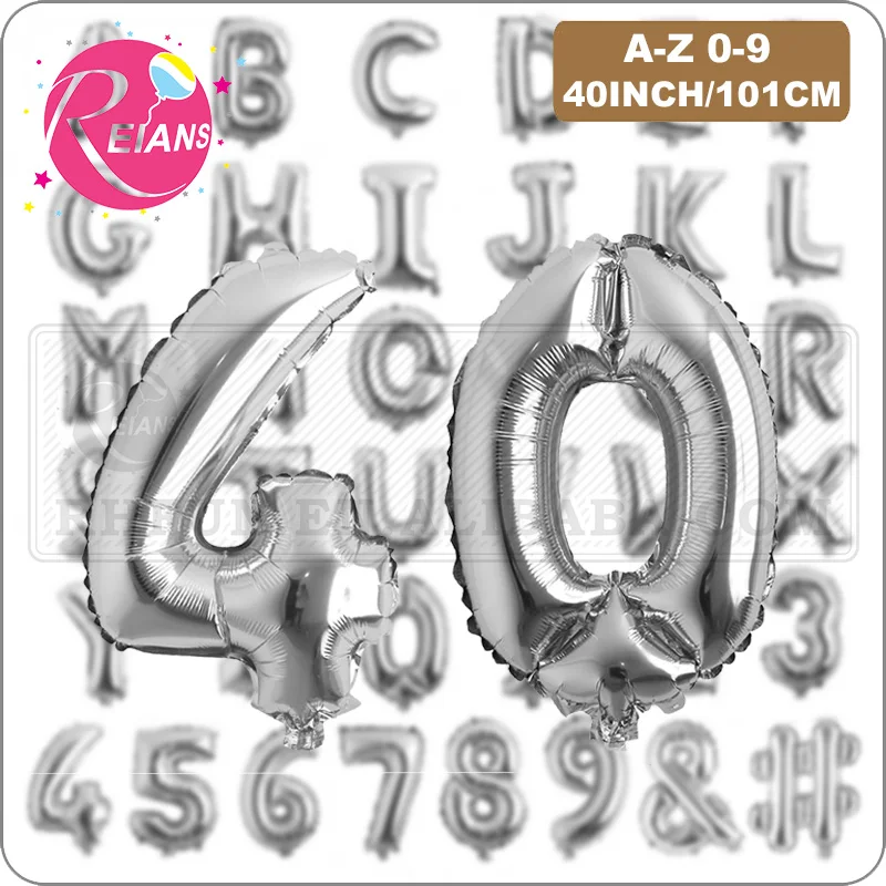 40 inch silver number letter balloons can float with helium wedding decoration birthday party layout aluminum foil balloons