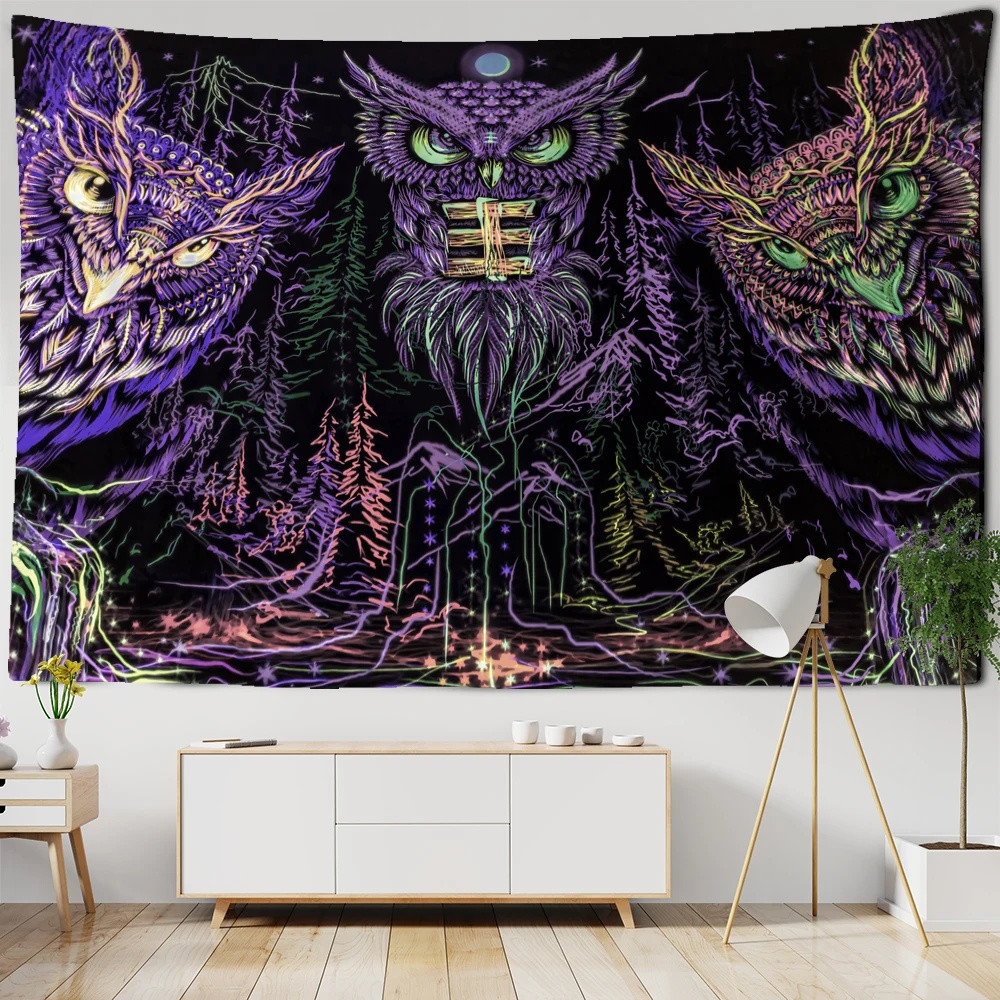 Colorful Psychedelic Owl Tapestry Wall Hanging Bohemian Hippie Art Science Fiction TAPIZ Witchcraft Room Home Decor