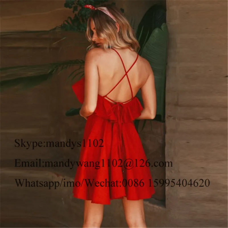 Deep V-neck Short Cocktail Dresses for Women 2020 Red Cross Backless Dress Woman Party Night vestido coctel mujer elegant