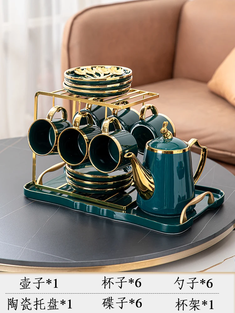 Coffee Cup Set, European Exquisite Coffee Cup and Saucer, Light Luxury Ceramic Cup Storage Rack, High-end Home Afternoon Tea Set