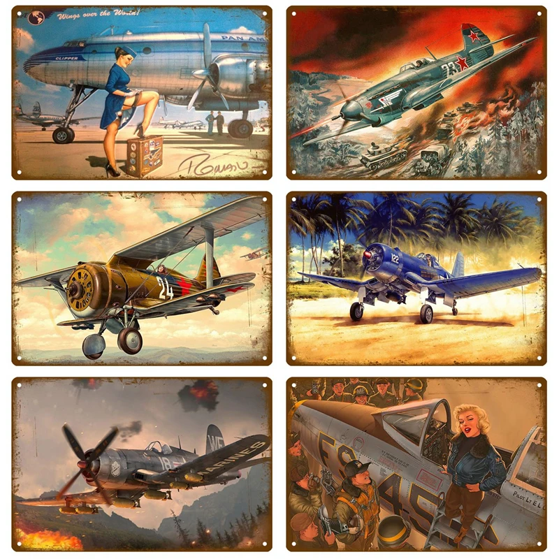 

Airplane Retro Decorative House Metal Sign Plate Posters On The Wall Tin Sign Vintage Poster Decor Wall Art Room Decoration