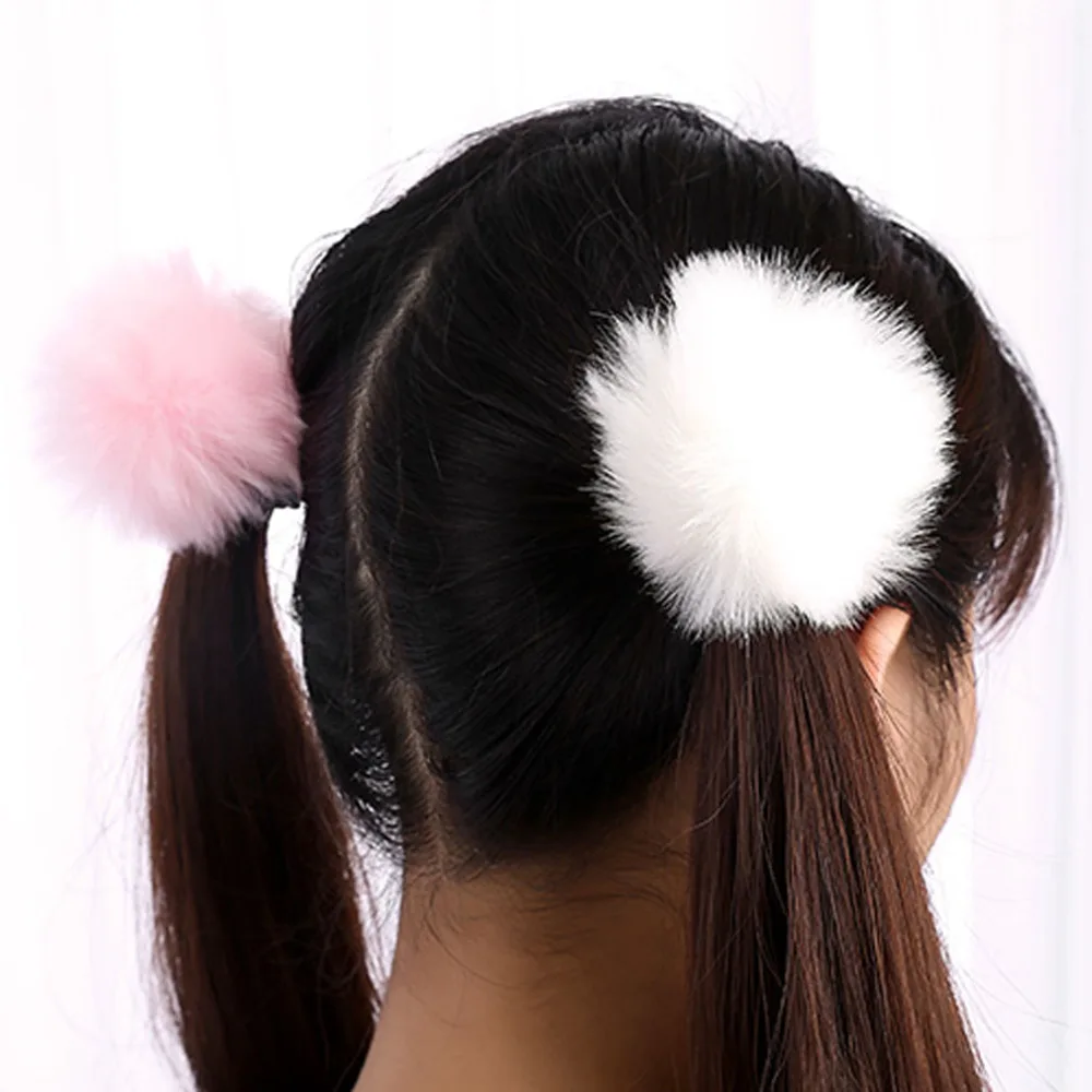 Furling Girl 1PC 8cm Faux Rabbit Fur Pompoms Rubber Elastic Hair Bands Soft Hand Made Ball Hair Scrunchies Hair Accessories