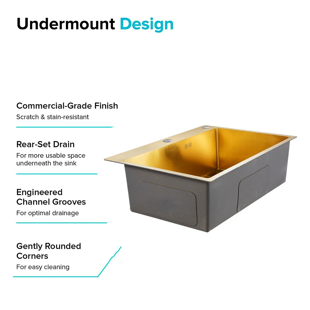 2022 Gold kitchen sinks above counter or udermount sink Vegetable Washing basin Sinks 304 Stainless Steel single bowl 60x45cm