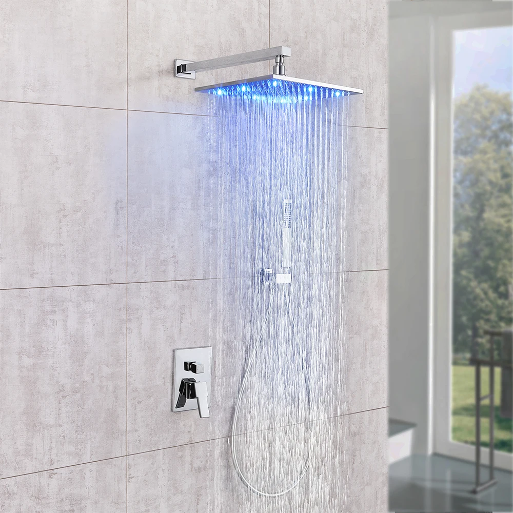 SKOWLL Bathroom Shower Faucet Wall Mount LED Shower Head Set Handheld, Polished Chrome SK-8230