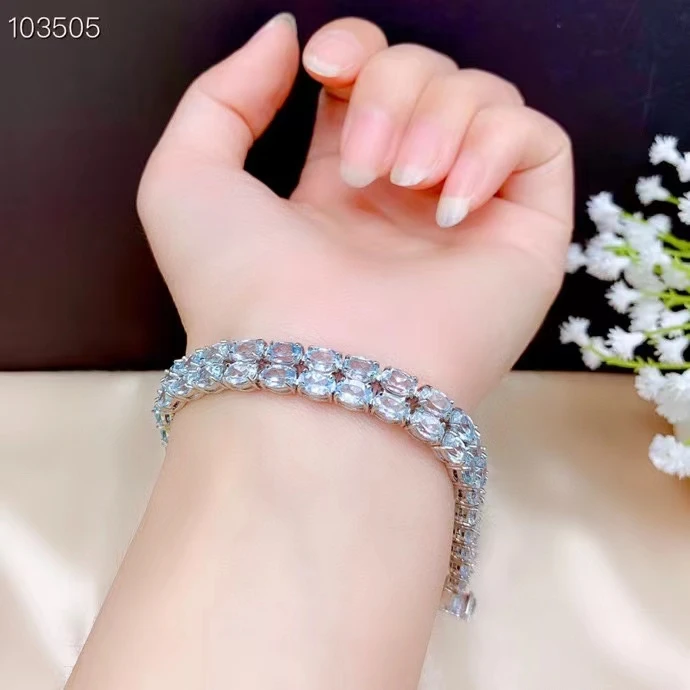 KJJEAXCMY fine jewelry 925 sterling silver inlaid Natural Sky blue topaz women  luxury oval gem hand bracelet Christmas Gift