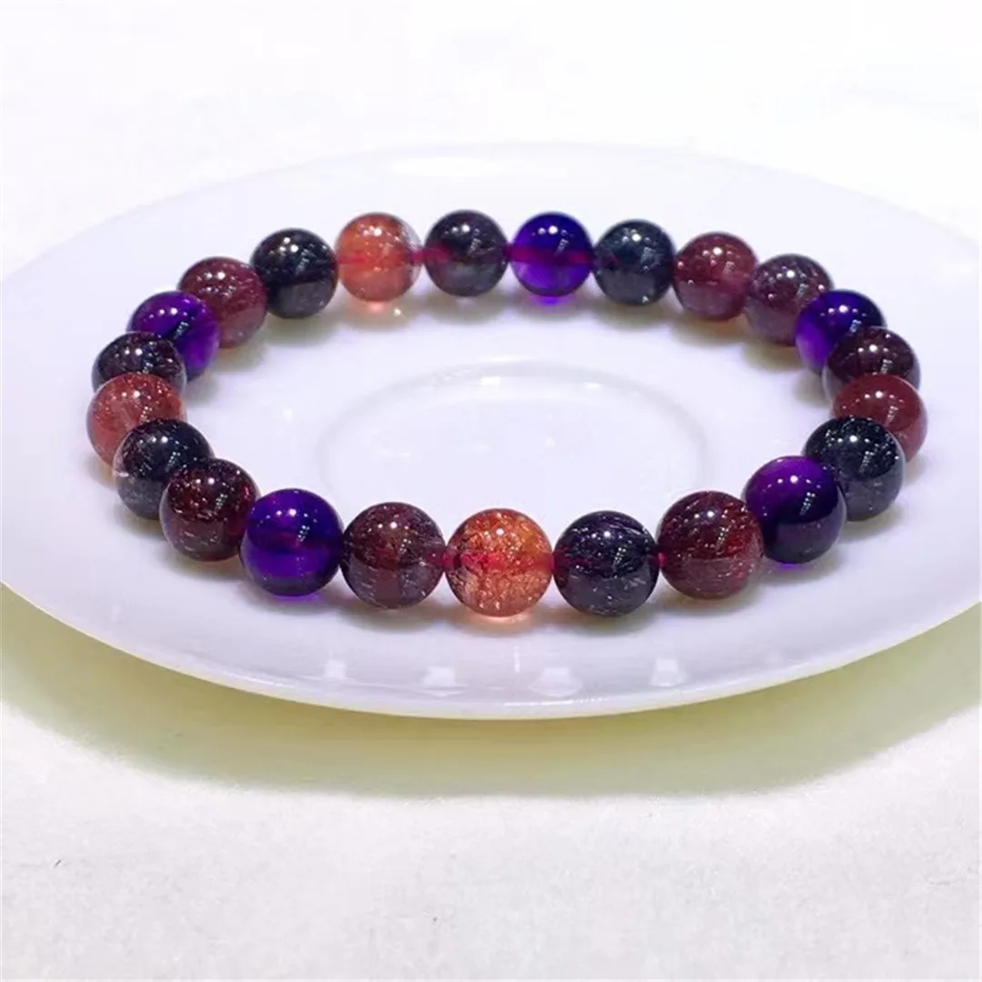 8mm Natural Super Seven Melody Purple Rutilated Quartz Bracelet For Women Men Luck Gift Crystal Beads Strands Jewelry AAAAA