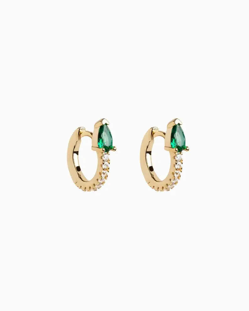 5 colors teardrop birthstone cz mini small huggie hoop earring minimal delicate multi piercing small earrings