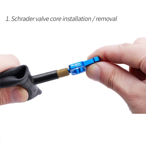 Imagen 2 del producto RISK 4 en 1 llave central de válvula de bicicleta con 2 tapas de válvula Presta, herramienta de extracción de válvula de bicicleta de carretera, herramientas de reparación portátiles, accesorios