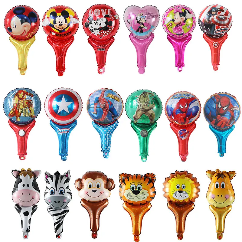 

10pcs 29*50cm Hand Stick Hero Foil Balloon Mickey Minnie Spiderman Air Globals Balls Baby Kids Toys Birthday Party Decoration