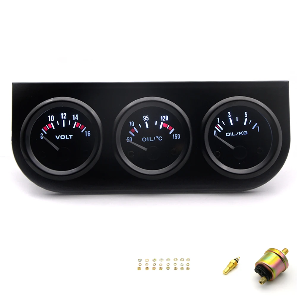 

Тройной комплект, 52 мм, датчик температуры масла, давления масла, вольтметра, черный лицевой черный держатель, комплект с датчиками