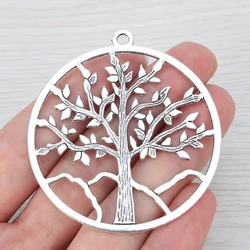 4 x Silver Boho Large Hollow Round Life Tree Tibetan Silver Charms Pendants For Necklace Jewelry Making Findings 57x57mm