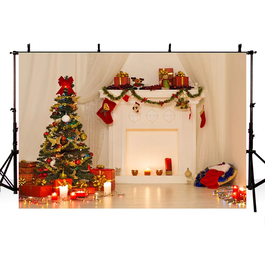 

photographic background Christmas tree red socks fireplace children New Year new backdrop photocall photo printed