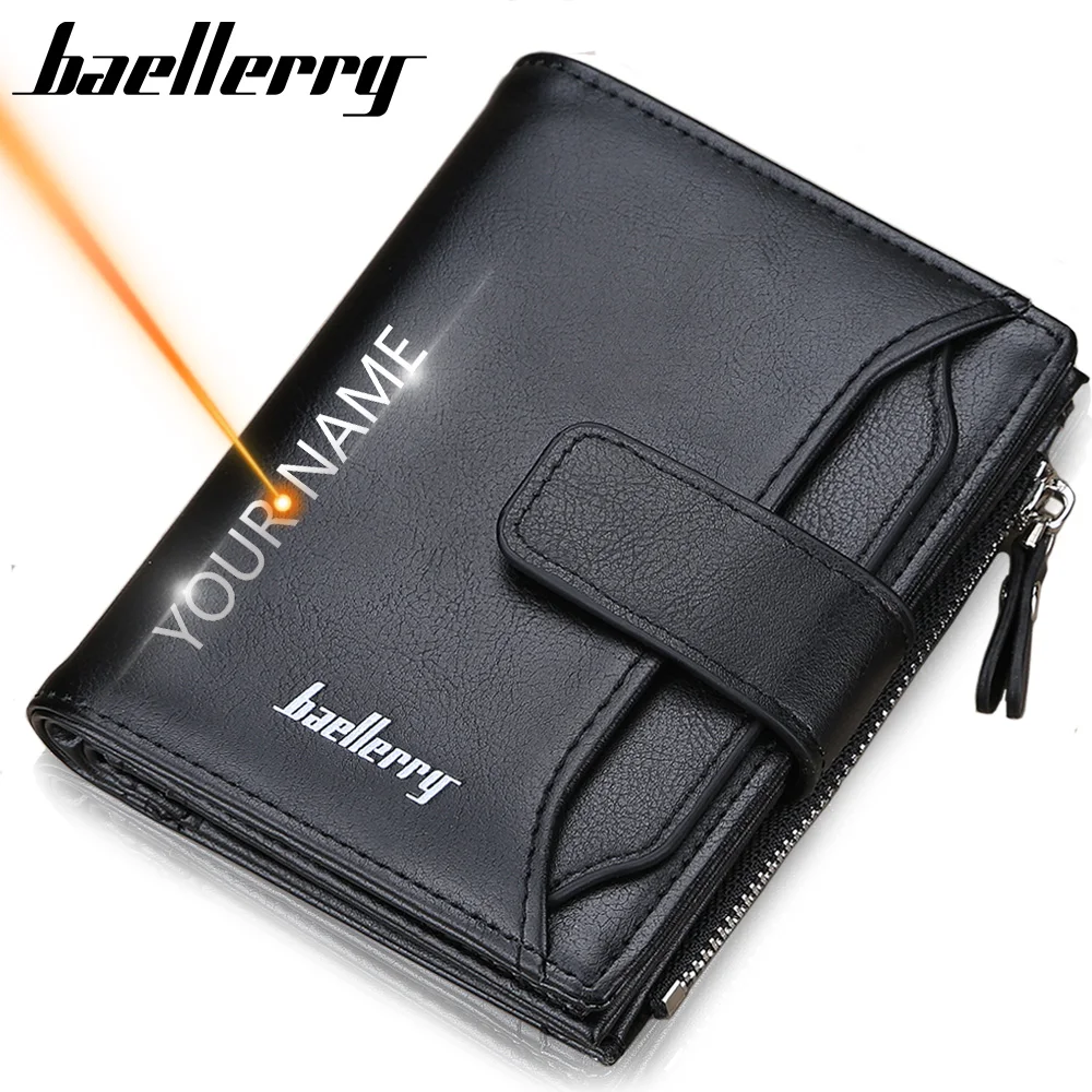 

2024 Baellerry Men Wallets Fashion Short Desigh Zipper Card Holder Men Leather Purse Solid Coin Pocket High Quality Male Purse