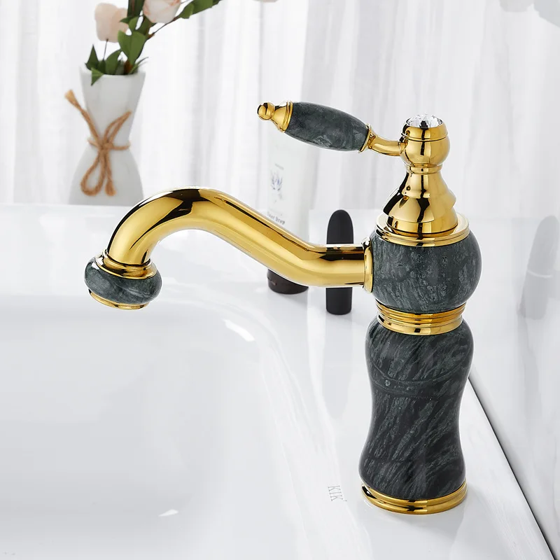 

Gold Bathroom Faucet Brass and Marble Gold Bathroom Basin Faucet Cold And Hot Water Mixer Sink Tap Deck Mounted Gold Tap