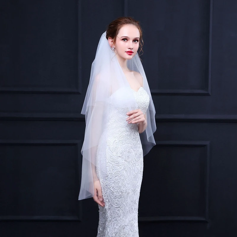 New Arrival Tulle Cut Edge Cheap Bridal Veil with Comb White Ivory In Stock Cheap Wedding accessories Matrimonio Veu de noiva