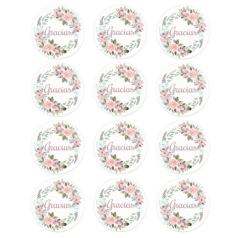 24/48pcs Stickers Labels Seals Thank You Stickers Pink Heart Floral Sweet Love Self Adhesive Labels Round Sticker Stationery