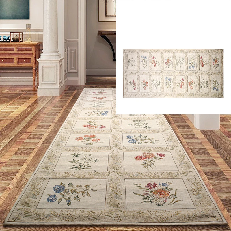 Flower Long Hallway Carpet Home Bedside Balcony Floor Mat Pastoral Corridor Area Rug Home Hotel Aisle Runners Carpet Europe Rug