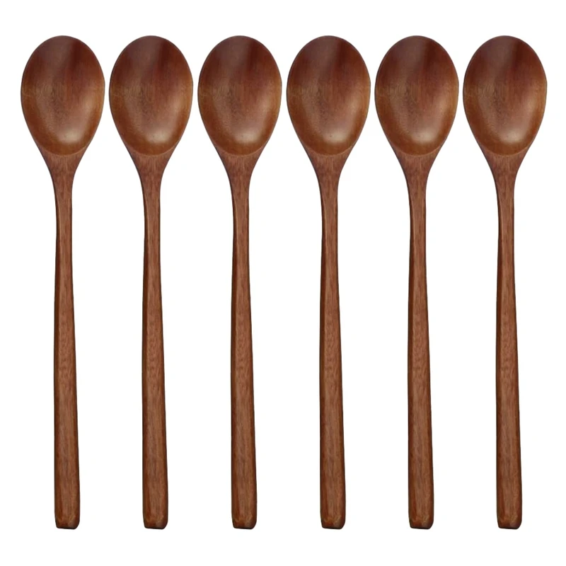 

Wooden Spoons, 6 Pieces Wood Soup Spoons for Eating Mixing Stirring, Long Handle Spoon Kitchen Utensil