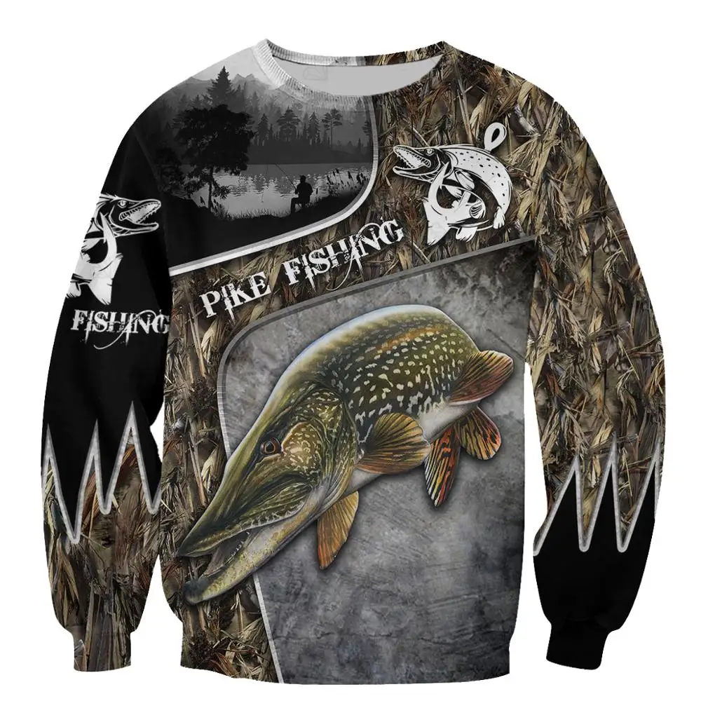 Pike Fishing Camo 3D drukowane mężczyźni bluza z kapturem Harajuku Streetwear jesień bluza Unisex casualowa kurtka dres Plus rozmiar KJ0120