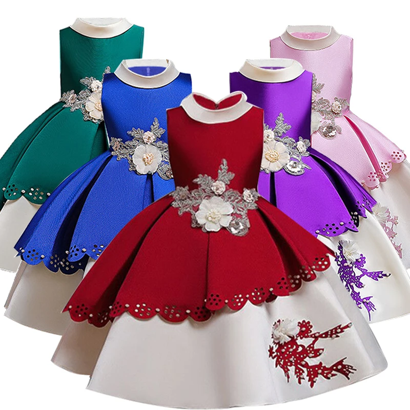 2021 Bridesmaid Dress Girls Embroidery Kids Dresses For Girls Costumes Elegant Party Princess Dress New Year Children clothing