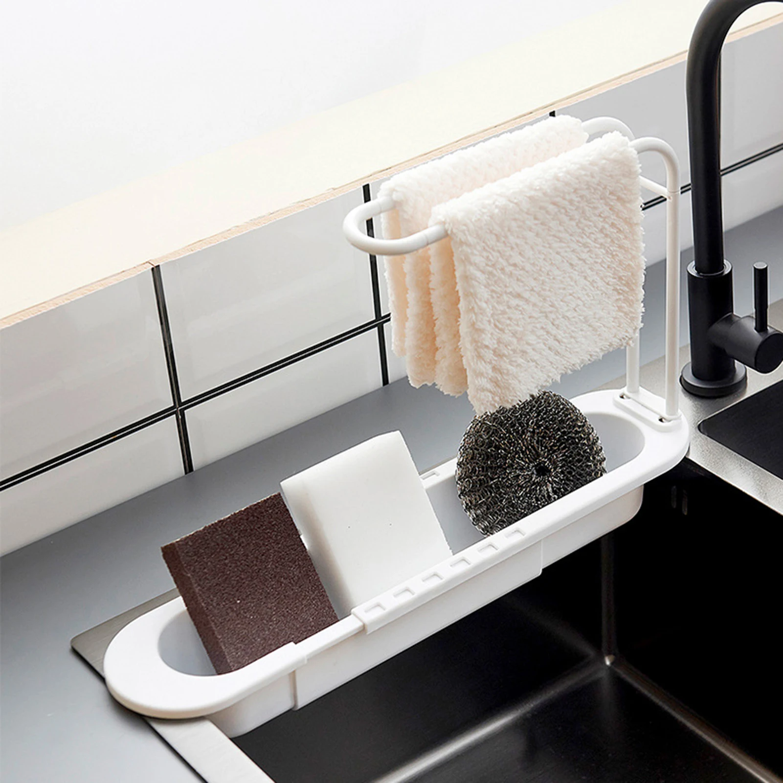 

Telescopic Sink Organizer Plastic Drainer Sink Tray Kitchen Accessories Expandable Sponge Holder For Kitchen