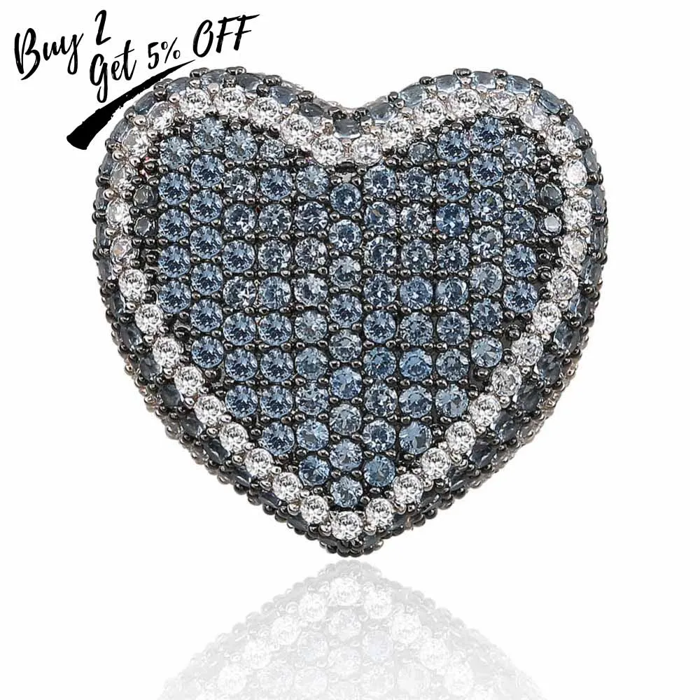 New Red Bule Color Heart Ring Micro Pave Cubic Zircon Round Ring Full Iced Out Bling Hip Hop/Punk Men Women Jewelry For Gifts