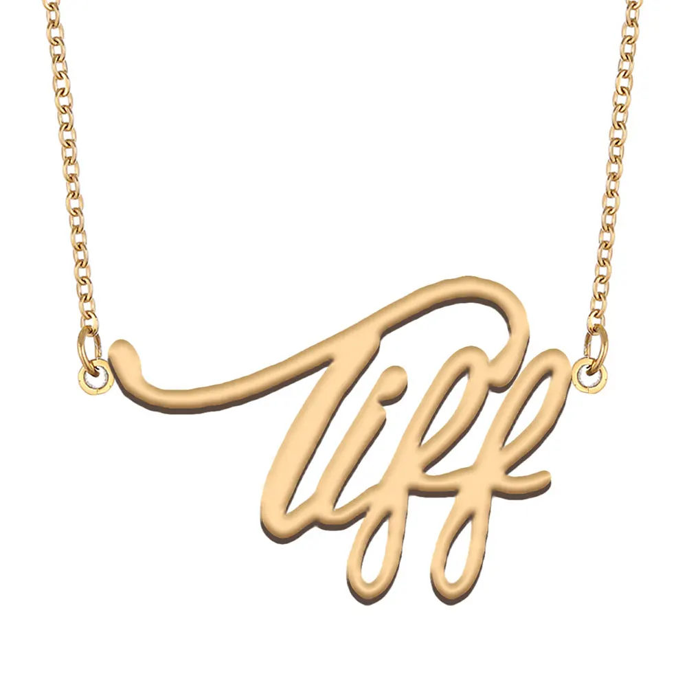 Tiff Name Necklace for Women Personalized Stainless Steel Jewelry Gold Plated Nameplate Pendant Femme Mother Girlfriend Gift