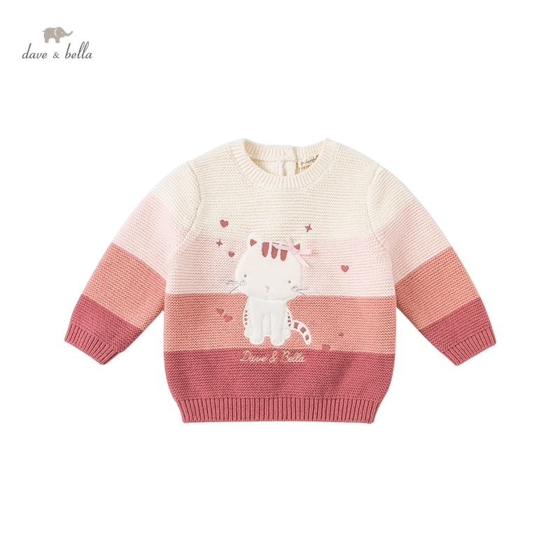 

DBS19078 dave bella winter cute baby girls Christmas cartoon striped knitted sweater kids girl fashion toddler boutique tops