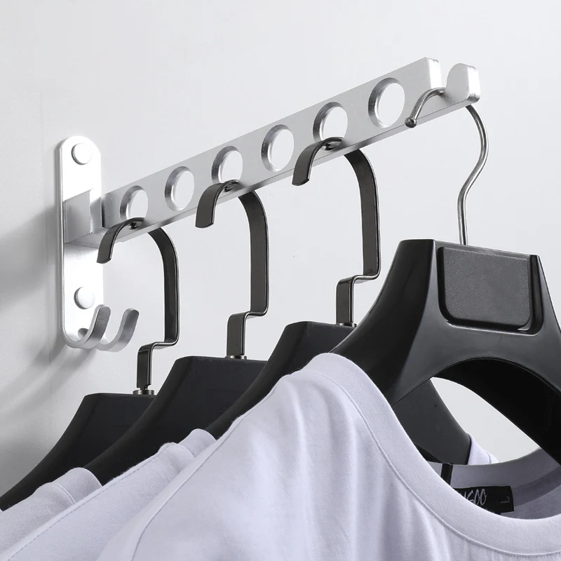 Waterproof Aluminum Multifunction Retractable Wall Mount Hanger Folding Clothes Hangers Clothes Towel Rack Indoor Space Saving