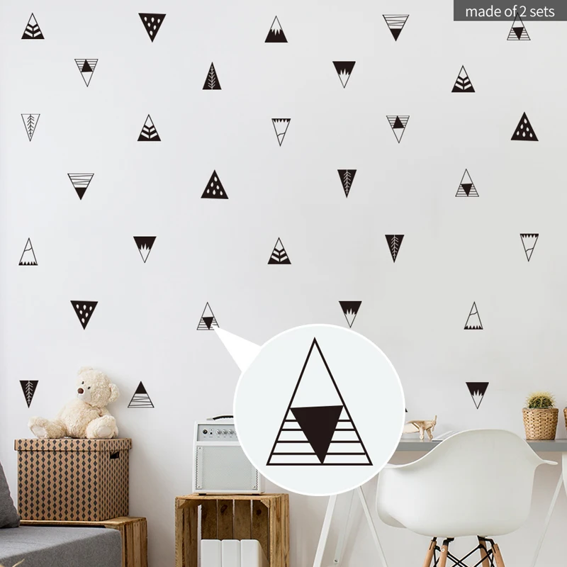 Black Geometric Triangle Wall Stickers for Children Room Decoration Wall Decals DIY for Nursery Wall Poster Murals Nordic Style