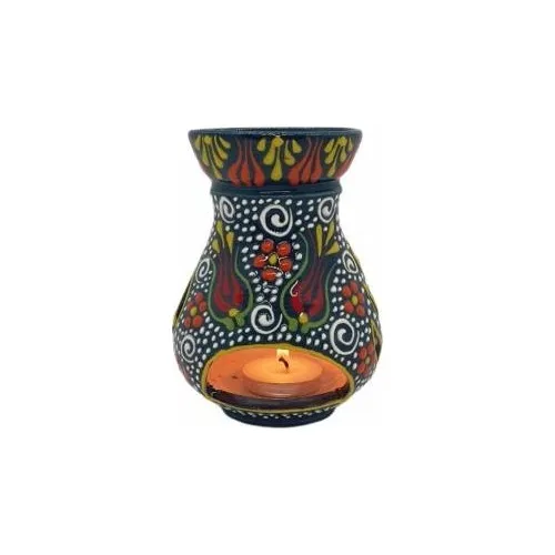 Expert Dark Green Embroidered Tulip Pattern Ceramic Decorative Censer Candle holder