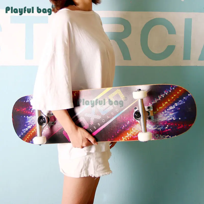 Playful Bag Adult Skateboard Professional Double Rocker Skateboard Creative graffiti Maple Wood Board ABEC-9 Bearing MA05