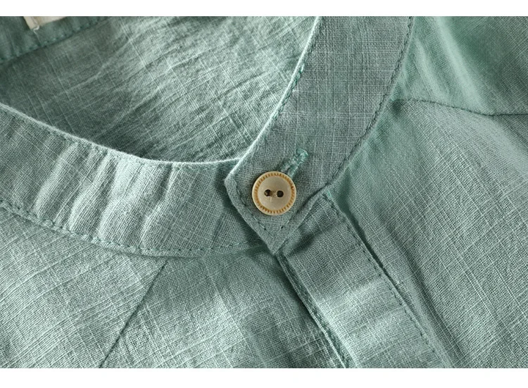 Summer Fashion Men Short Sleeve Cotton Linen Shirt Stand Collar Solid Breathable Male T Shirt Tees