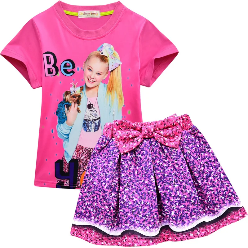 Kids T-shirt with a skirt Summer Girls Clothing Sets Fashion print T-shirt and short fitness skirt girl clothes jojo sport suits