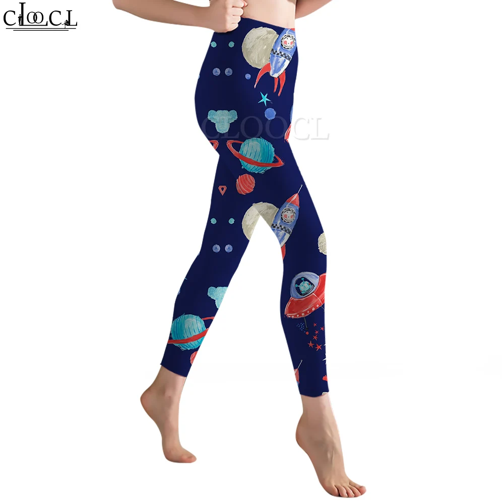 CLOOCL Legging Wanita Astronot dan Alien Dicetak Legging Elastisitas Pinggang Tinggi Perempuan untuk Celana Gym Latihan Push Up Dalam Ruangan