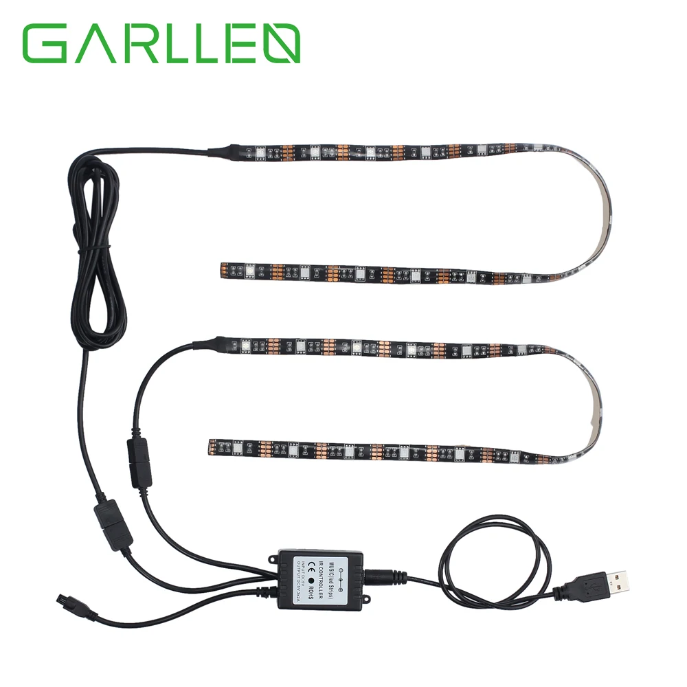 

GARLLEN 2Pcs Music Control LED Strip Lights 50cm RGB LED Strip Color Changing Lighting Kit TV Back Light Lamp 5V Powered By USB