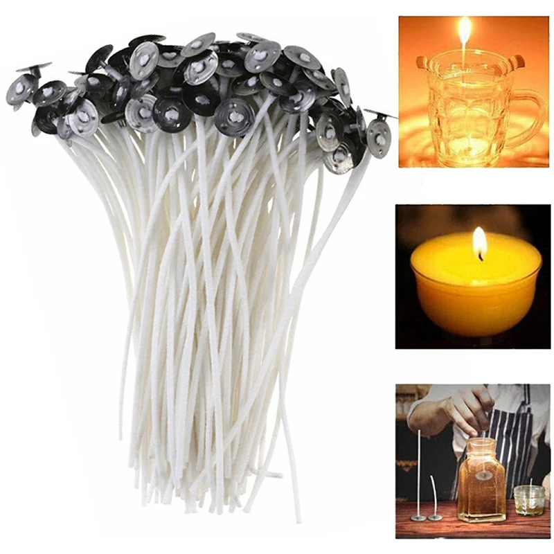 100Pcs Candle Wicks Cotton Core Waxed Wick With Sustainer For DIY Candle Making