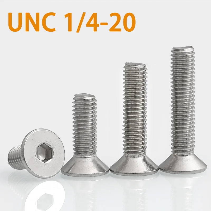 1/4-20 UNC 1/4-20 US Screw Thread 304 A2-70 Stainless Steel Hex Hexagon Socket Flat Countersunk Head Screw Bolt 5/8