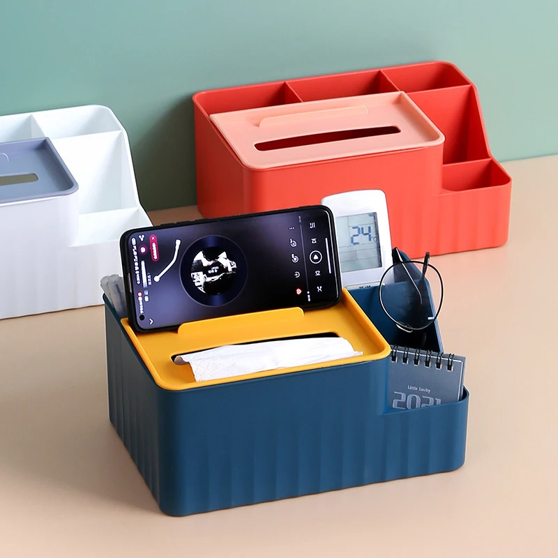 

Plastic Tissue Storage Box Desktop Napkin Holder Paper Dispenser Remote Control Sundries Drawer Organizers Mobile Phone Stand