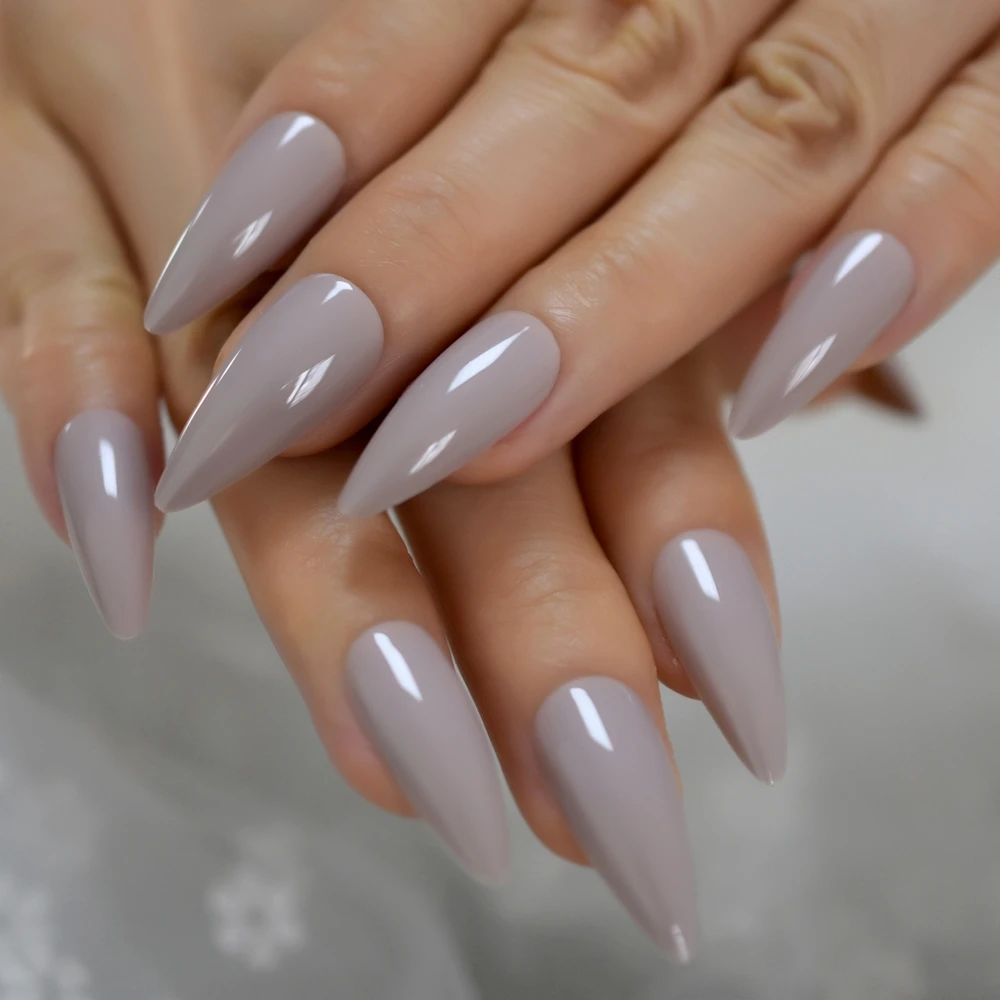 Glossy Light สีน้ำตาล Nep Nagels ยาว Stiletto ปลอมเล็บปลอม Ballerina Gradient กด Faux Ongles ฟรี Jelly กาวสติกเกอร์