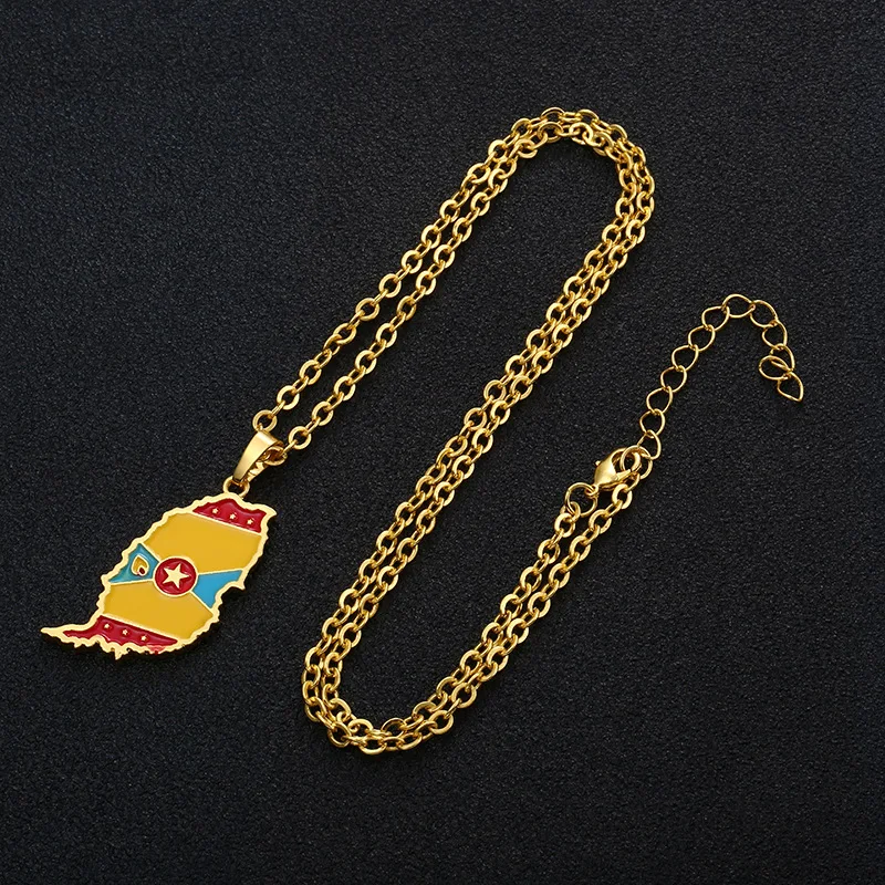 Fashion Gold Plated Grenada Map Pendant Necklace National Flag Necklace Patriotism Jewelry Unisex Hip Hop Jewelry