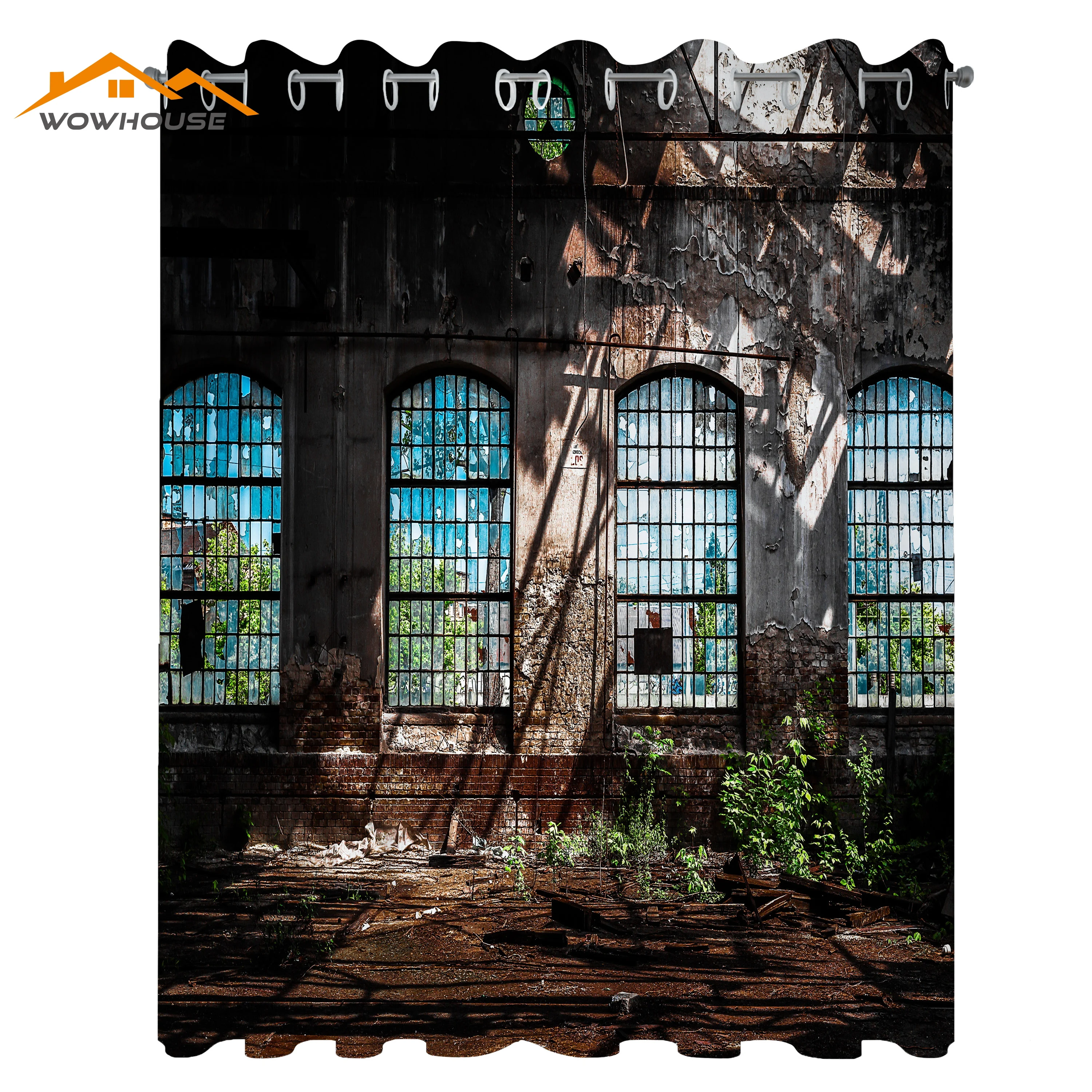 Industrial Curtains Industrial Interior with Tall Old Windows Ruins Hallway Station Shadow Living Room Bedroom Window Drapes