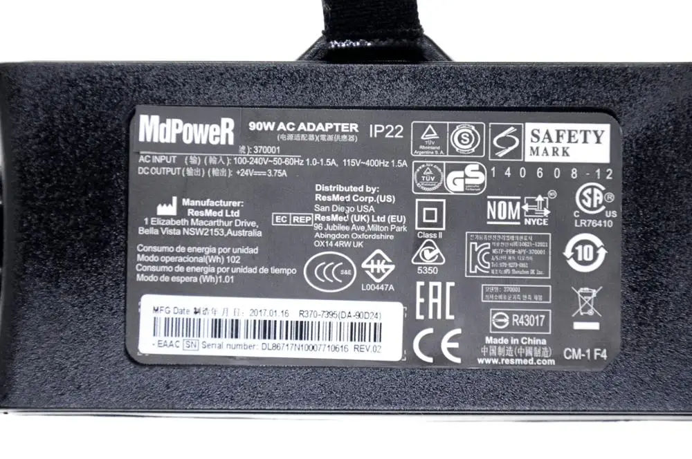 Imagem -06 - Resmed 370001 24v 3.75a Ip22 90w Adaptador de Corrente Alternada para o Sentido do ar da Resmed S10 10 S10 Curva Sentido ar ar 370002 37015 R3707232 Da90a24