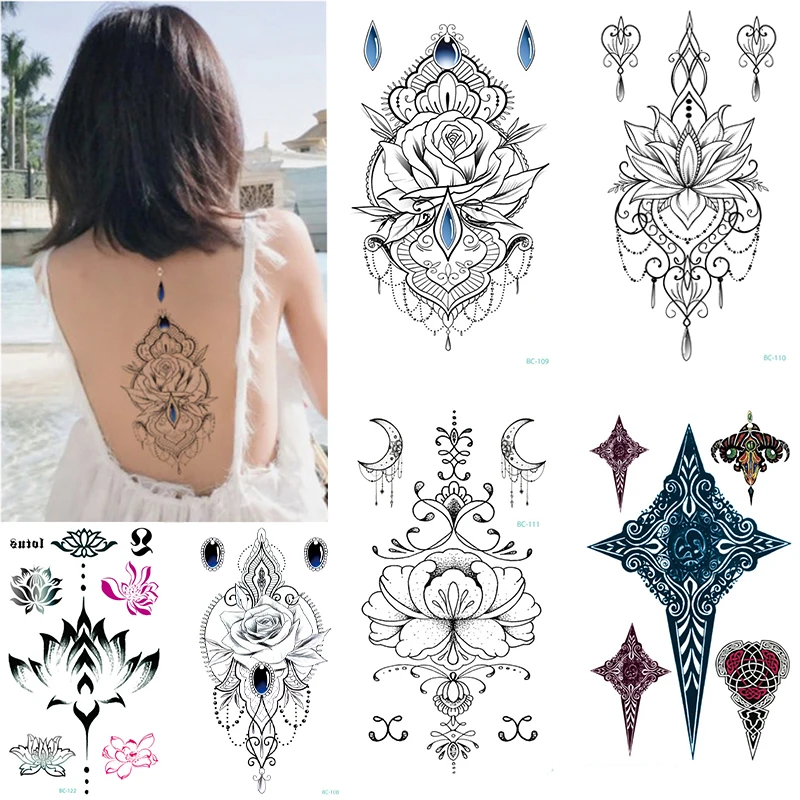 

1pcs Temp Body Art Lower Back Temporary Tattoos Fantasy Fake Tattoo for Women Girls Adult Tribal Flower Waterproof Stickers