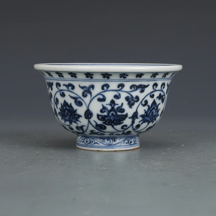 Daming Yongle Blue And White Fish Algae Pattern Hand Cup Antique Porcelain Collection Hand-painted Cup Ornaments