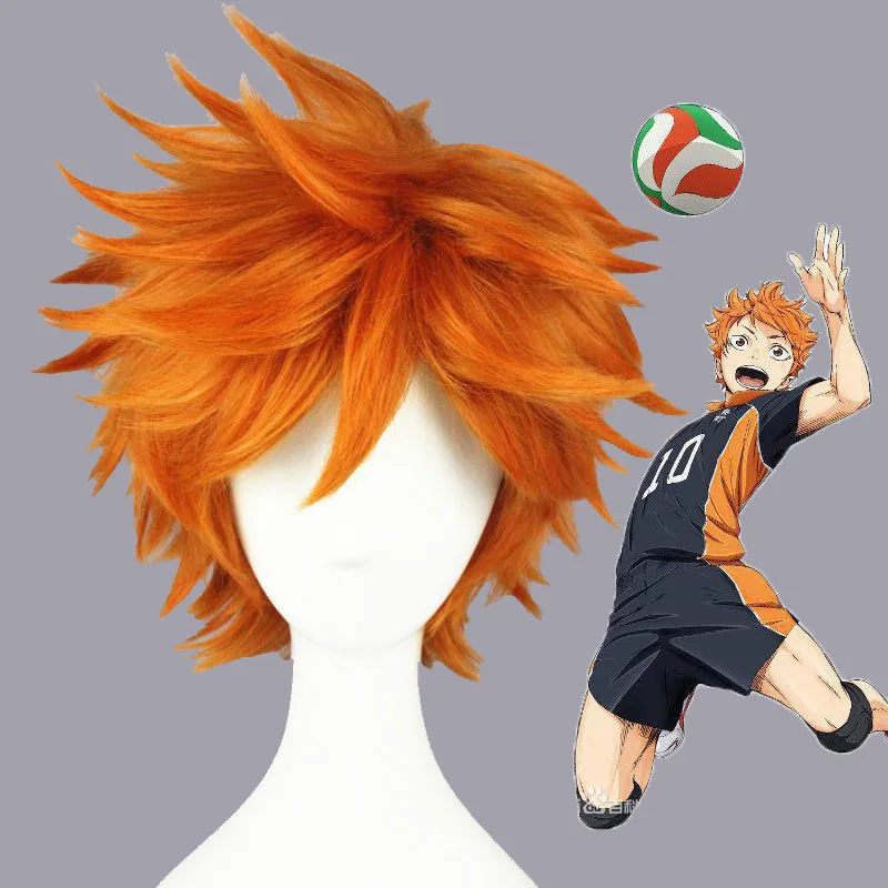 Anime Haikyuu!! High Quality! Hinata Syouyou Cosplay Wig Short Orange Curly Heat Resistant Synthetic Hair Wigs + free Wig Cap